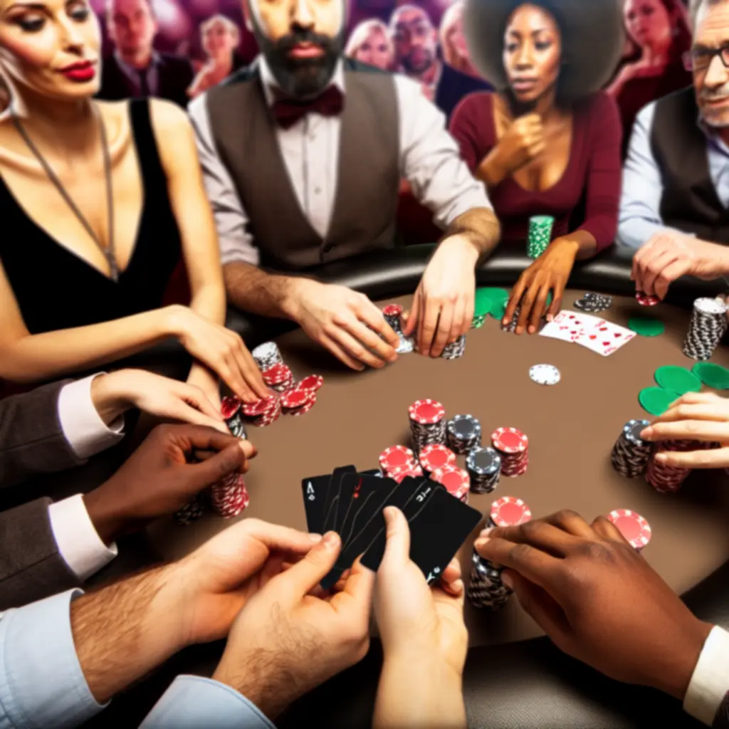 Close-up of poker chips and cards during an intense hand at Suom Fun Ville.