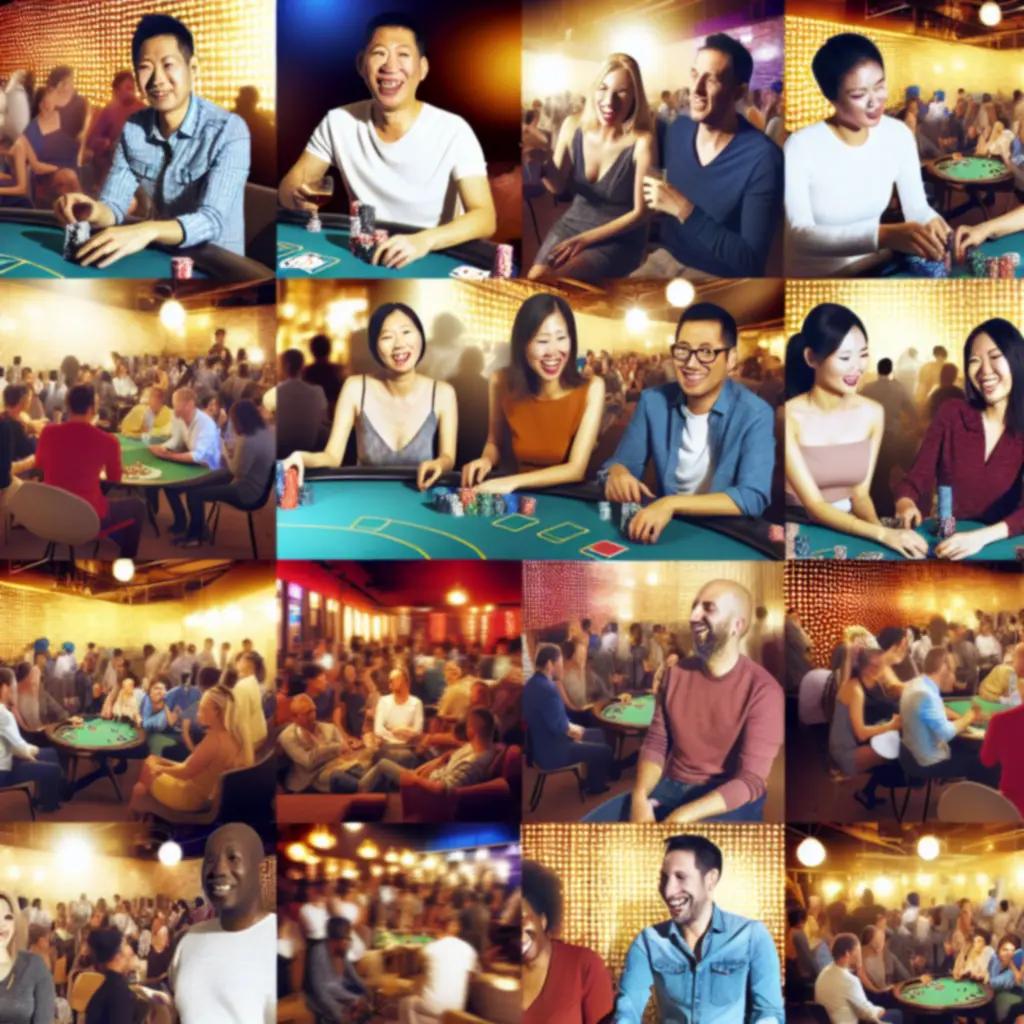 Vibrant nightlife scene at Suom Fun Ville with guests enjoying drinks and poker.