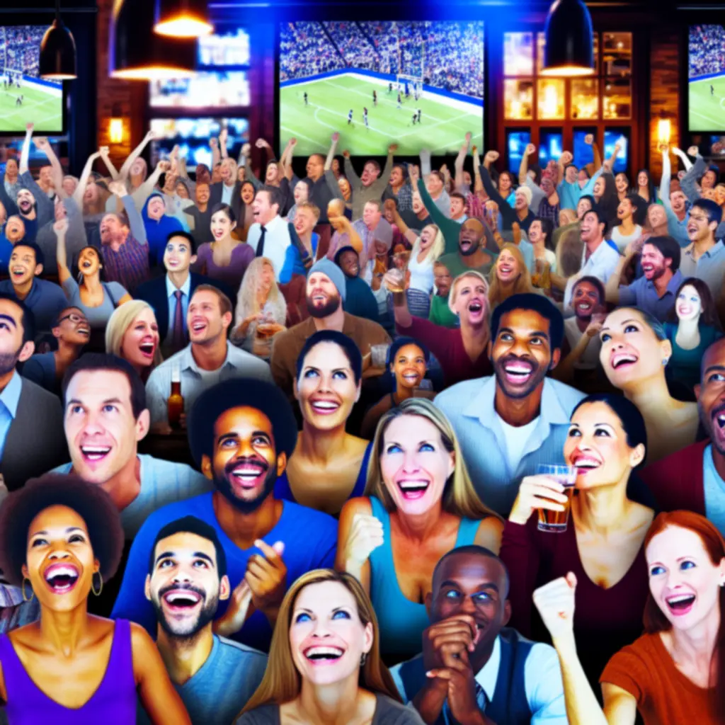 Enthusiastic crowd at Suom Fun Ville cheering during a live sports moment.