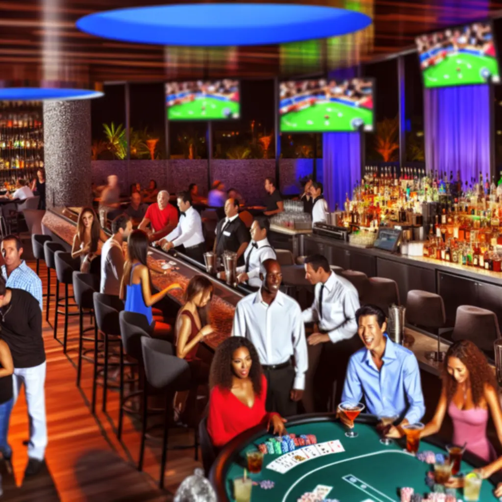 Vibrant bar counter at Suom Fun Ville with cocktails and small plates under neon lighting.