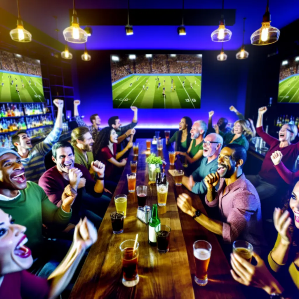 Crowd watching a live sports match at Suom Fun Ville sports bar