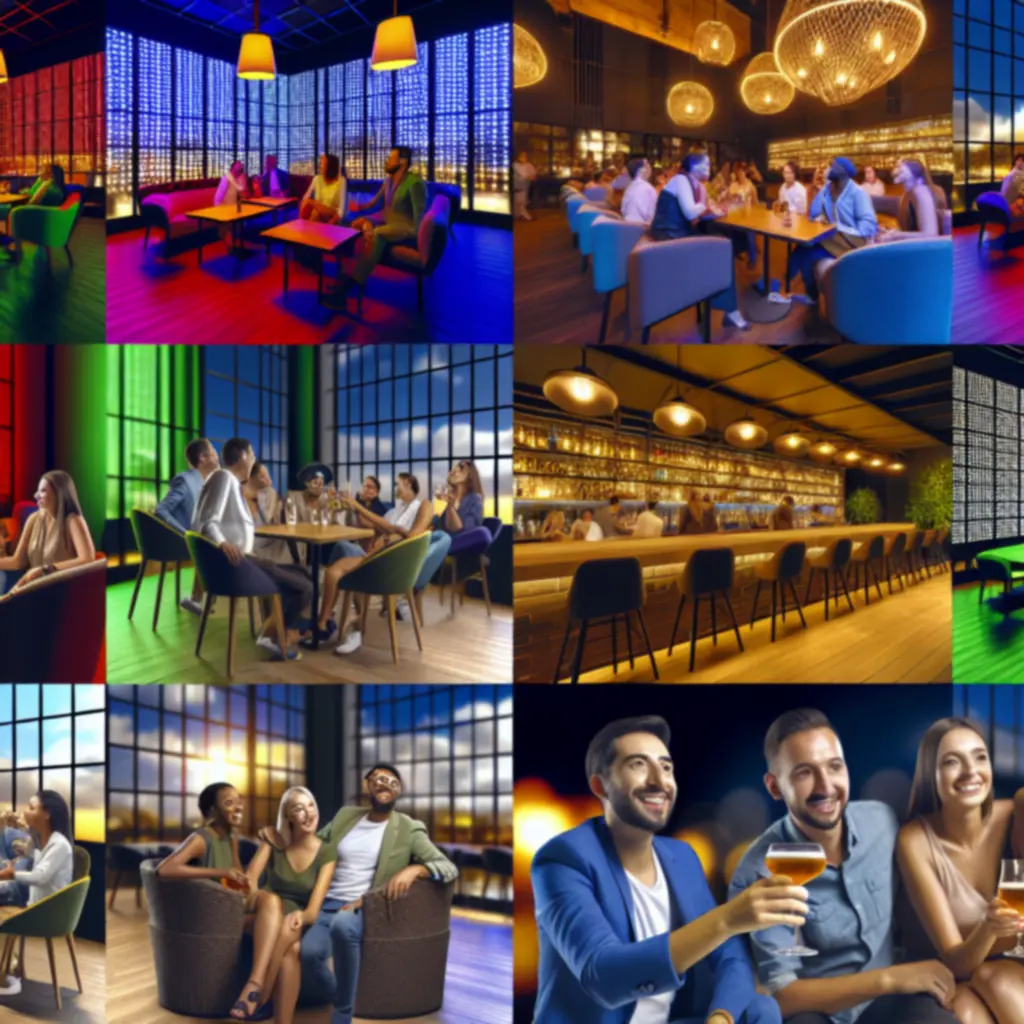 Colorful nightlife atmosphere at Suom Fun Ville bar with guests enjoying the evening.